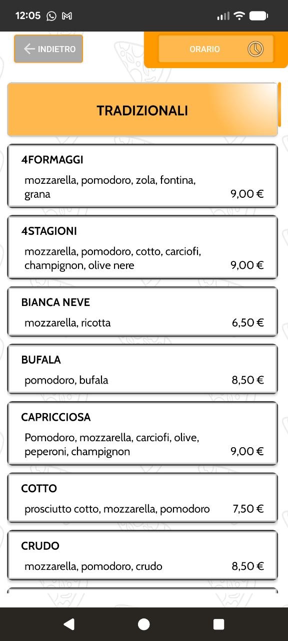 Menu pizze